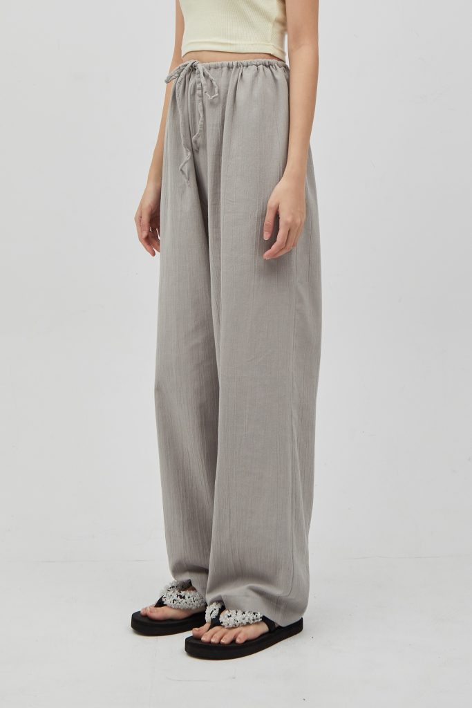 Fray Drawstring Linen Pants Grey : shop at velvet
