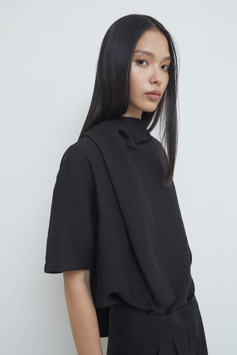 Type Shawl Collar Top Black